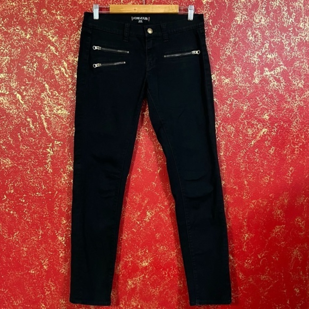 FOREVER 21 Vintage MOTO Zippers Goth Core Punk Black Pants Jeans 29